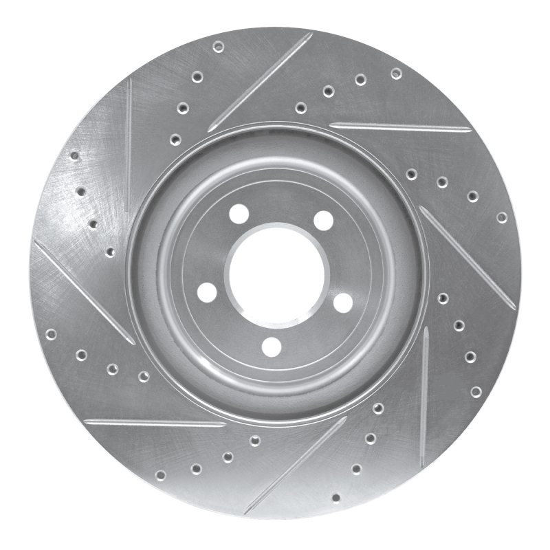 Jaguar XKR Brake Rotor (1) - Front Right - R1 Concepts - Drilled & Slotted - Silver - `06-`21